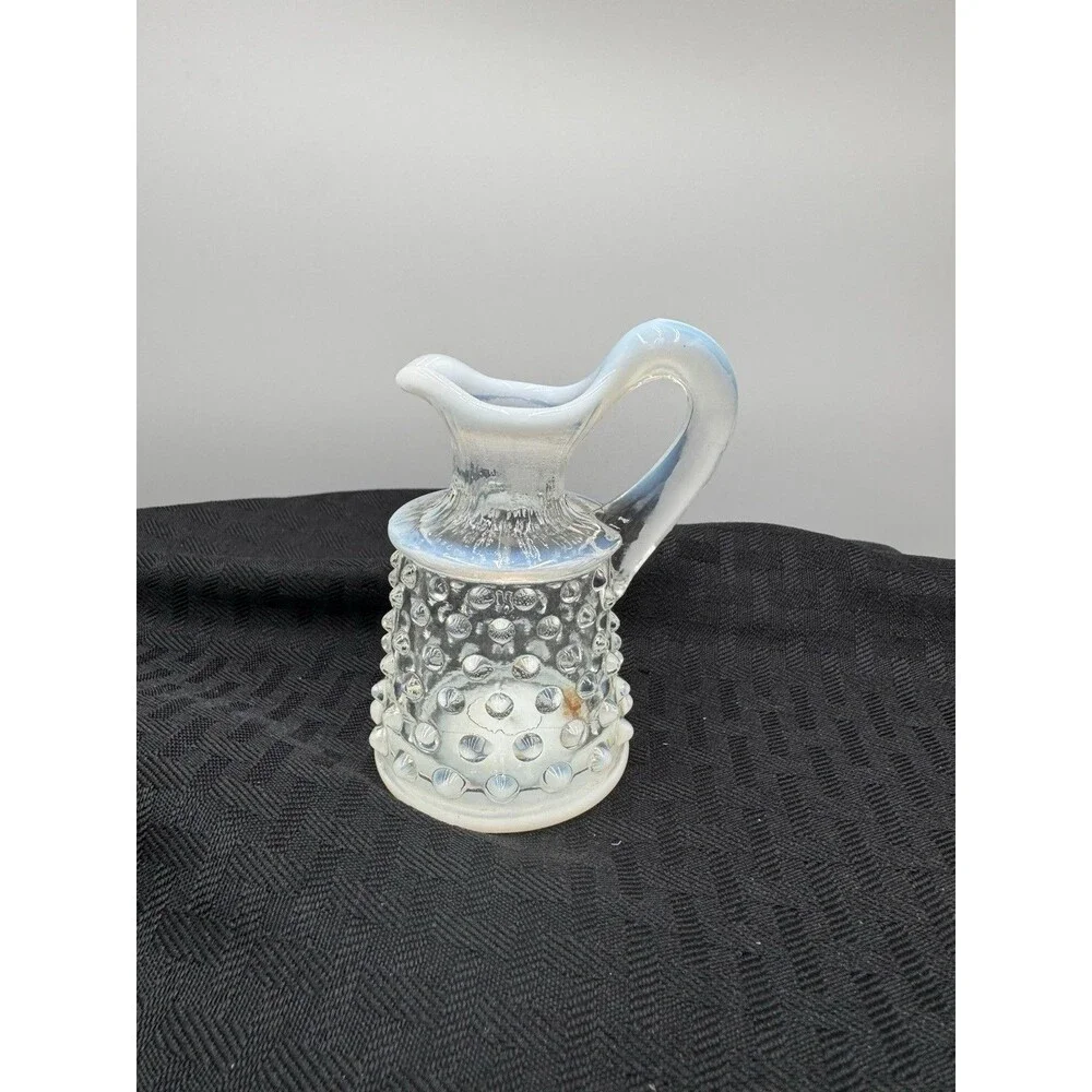 Vintage FENTON Opalescent Moonstone Hobnail Cruet White Clear  NO STOPPER
